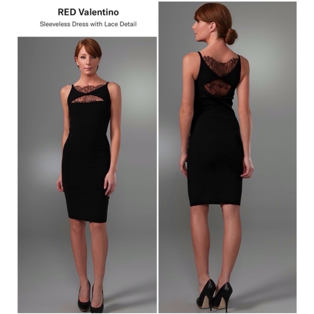 RED VALENTINO sheer lace twist cut out open back knit form fitting midi dress - Picture 11 of 12